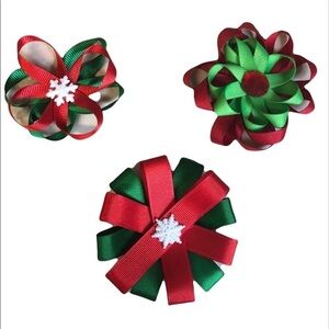 2/$15 3 Christmas Hair Clips | Red & Green Holiday Bow Clips | Girls